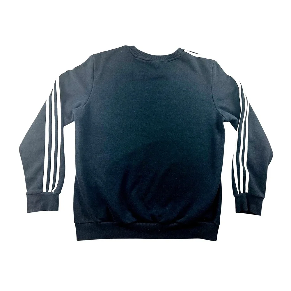 Adidas Sweatshirt Men L Black Crewneck Long‎ Sleeve 3-Stripe Athletic Sporty